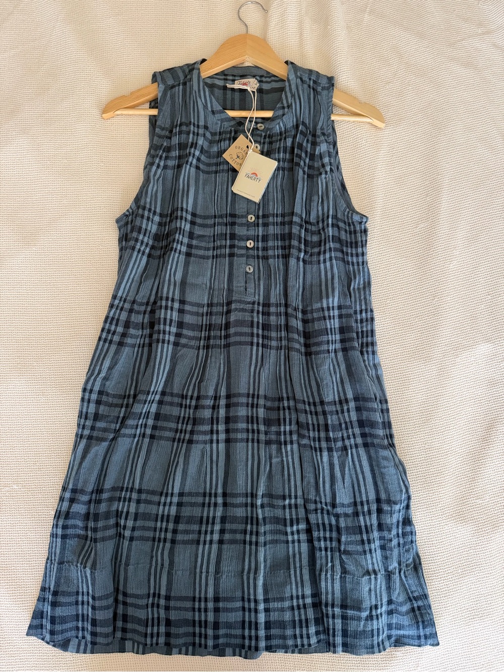 Faherty NWT Blue Plaid Sleeveless Cotton Dress